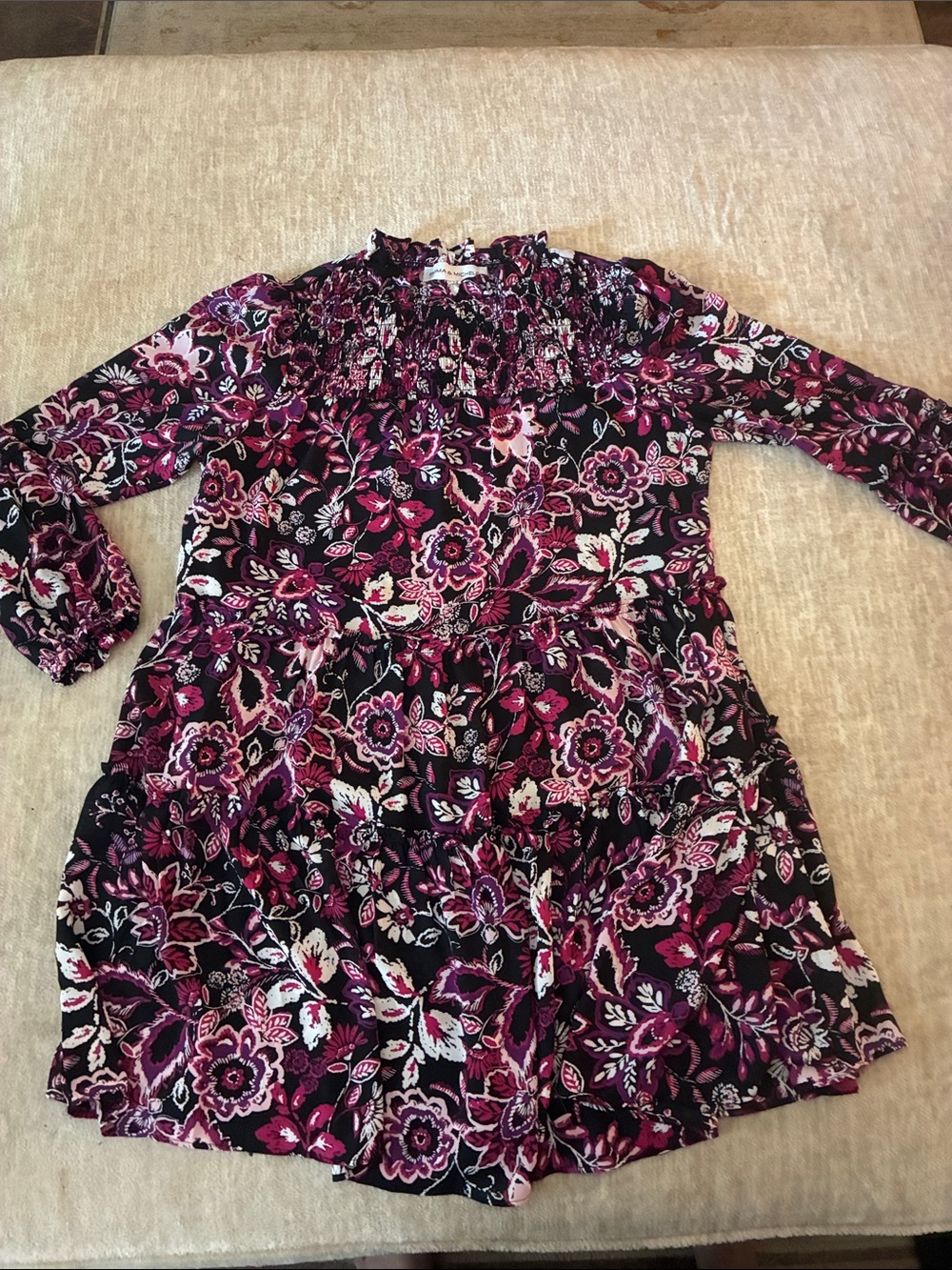 Emma & Michele Black Dress with Pink and Purple Floral Print